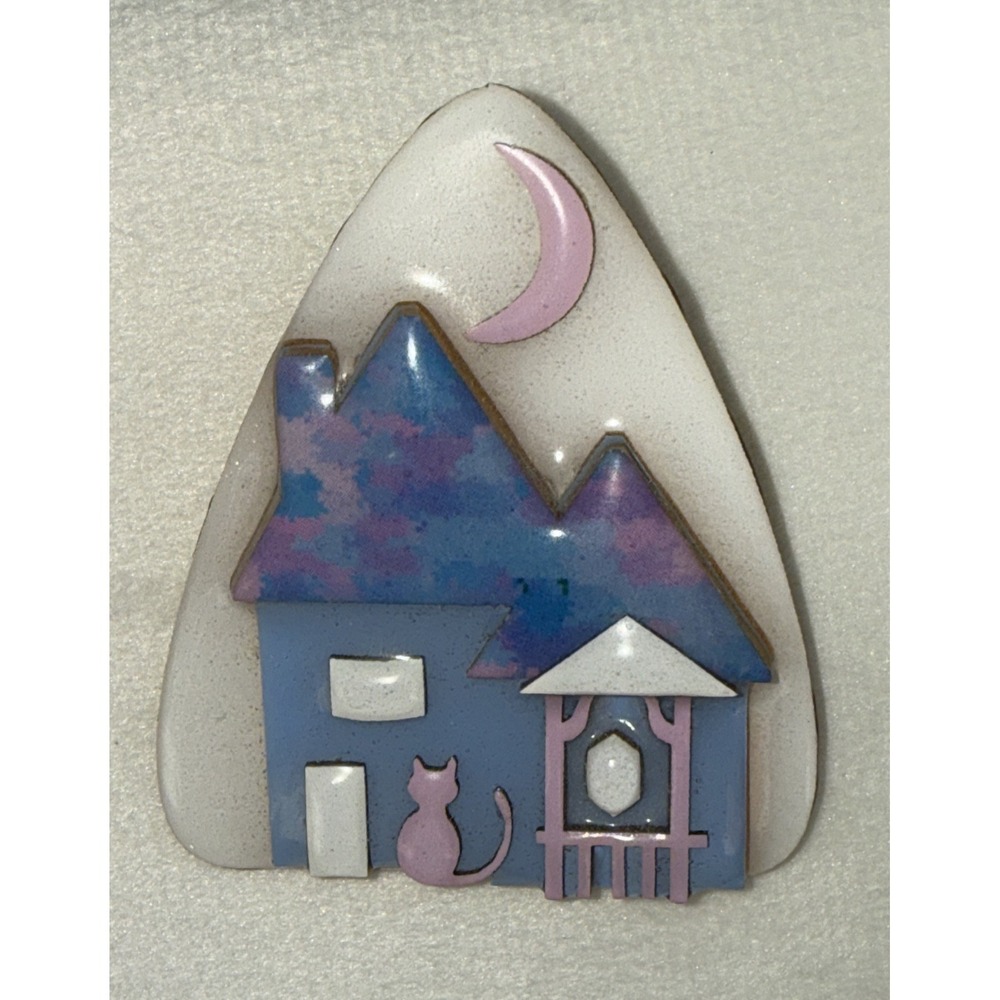 House Pins By Lucinda -Blue, Purple House, Pink Moon, Pink Cat, Night Sky #562